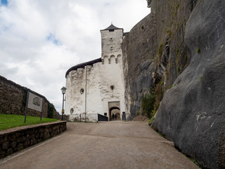 Fototapeta na wymiar Salzburg, Austria - Oct 10th, 2019: Hohensalzburg Fortress sits atop the Festungsberg, a small hill in the Austrian city of Salzburg.