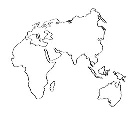 World map on a white background. Linear silhouette. Vector illustration.