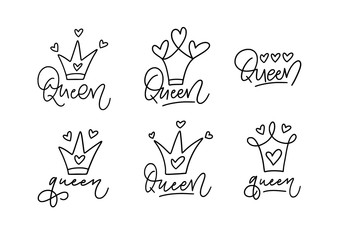 Vector queen and crown childlike doodle fun text