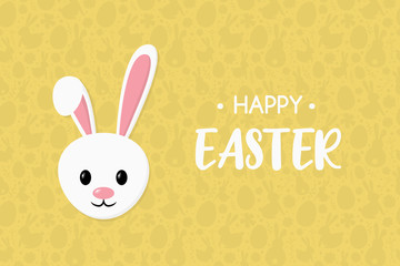 Cute bunny on background with Happy Easter wishes. Banner. Vector