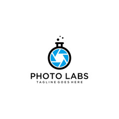 Creative abstract labs with lens photography sign logo design icon template. 