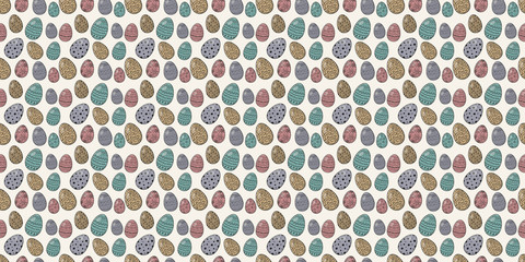 Seamless pattern with colorful hand drawn Easter eggs. Vector