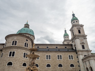 Fototapeta na wymiar Salzburg, Austria - Oct 10th, 2019: The Residenzplatz is located in the historic centre (Altstadt) of Salzburg, enclosed by Salzburg Cathedral (Salzburger Dom)