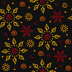Abstract vector seamless texture in ethno style. Traditional oriental ethnic ornament  on a black background.Design  for wrapping paper,invitations,banners,cards.