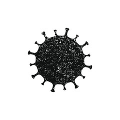 Coronavirus icon. Grunge texture. Virus disease symbol. Influenza epidemic texture logo. Covid-19 sign. Black silhouette isolated on white background. Vector illustration image.