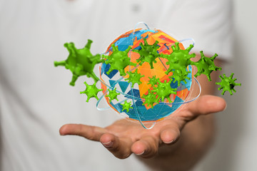 Ncov spreading concept, Earth and virus models.