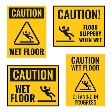 wet floor danger caution sign set, slippery floor warning notice