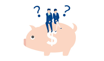 貯金箱とビジネスパーソンのイラストイメージ