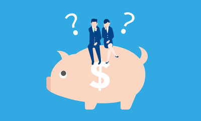 貯金箱とビジネスパーソンのイラストイメージ