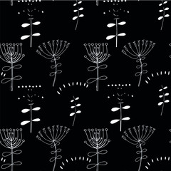 Seamless floral doodle endless pattern. Monochrome art design elements stock vector illustration for web for print, for fabric print, for wallpaper