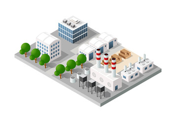 Isometric 3D city module industrial urban factory