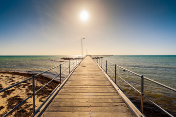 Moonta Bay foreshore with jetty at sunset, Yorke Peninsula,  South Australia