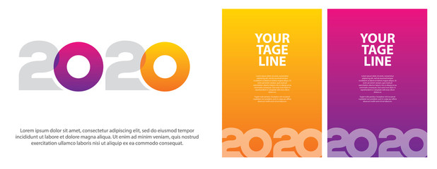 Happy 2020 new year insta colour banner in paper style for your seasonal holidays flyers, greetings and invitations, christmas themed congratulations and cards. Vector illustration.