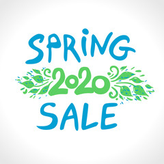 Spring sale 2020. Vector handwritten template to stimulate spring 2020 sales. Vector lettering template. Free inscription.