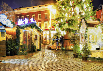 Christmas market stalls at the Riga Cathedral square