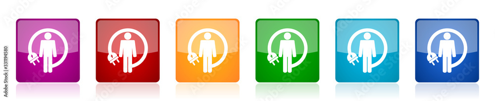 Leinwandbilder Android charging wire icon set, humanoid robot colorful square glossy vector illustrations in 6 options for web design and mobile applications