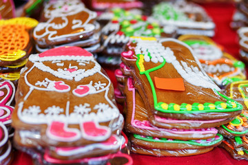 Fototapeta na wymiar Gingerbreads displayed for sale at the Riga Christmas market