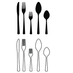 cutlery Vector icon set. Fork, knife, spoon illustration sign collection. Flat style.