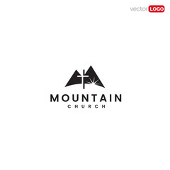 mountain with cross and sunrise or light. mountain church icon/symbol/Logo Design Vector Template Illustration