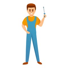 Electrician with screwdriver icon. Cartoon of electrician with screwdriver vector icon for web design isolated on white background