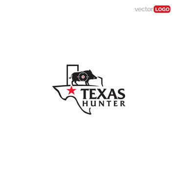 texas map outline with pig and red star. texas hunter icon/symbol/Logo Design Vector Template Illustration