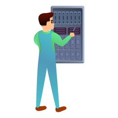 Man and voltage system icon. Cartoon of man and voltage system vector icon for web design isolated on white background