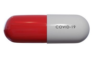 Covid-19 pill isolated on white background
