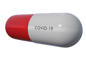 Covid-19 pill isolated on white background