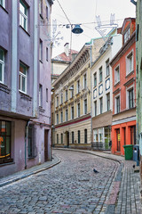Empty streets during winter time in old Riga