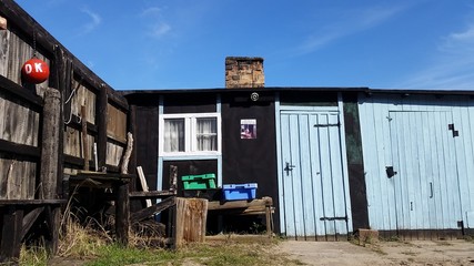 Colorful fishing hut Bansin Village on Usedom island Germany