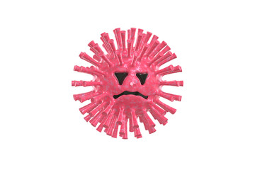 Virus molecule SARS funny and scary character cartoon style with face. The concept of the disease, pandemic, flu, coronavirus isolated on a white background. 3D rendering
