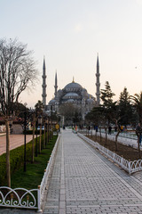 Fototapeta na wymiar View of the historic Blue Mosque in Istanbul at sunset. Turkey