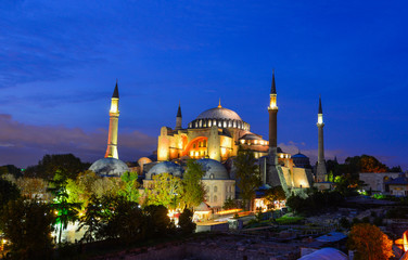 Fototapeta na wymiar Ancient mosque at night in Istanbul, Turkey