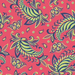 Fototapeta na wymiar Paisley seamless floral pattern. Damask vintage background