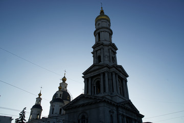 Fototapeta na wymiar Modern ortodox basilica in Ukraine. Church on square
