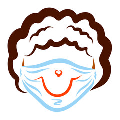 curly dark boy in a cheerful medical mask