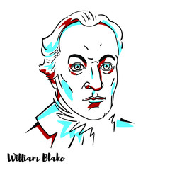 William Blake engraved vector portrait with ink contours. English poet, painter, and printmaker. Largely unrecognised during his lifetime, Blake is now considered a seminal figure in the history of th