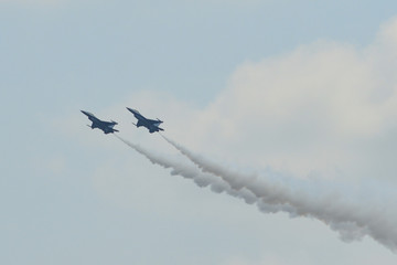 Fighter jet flying on display near Changi Air Base