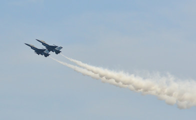 Fighter jet flying on display near Changi Air Base