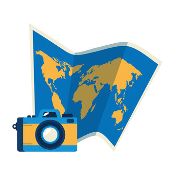 paper map with camera photography isolated icon vector illustration design