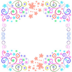 Fototapeta na wymiar Multicolored rainbow frame of flowers and patterns for creativity