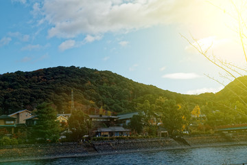 Bridge (shinkyo bridge) in nara japan. Autumn landscape