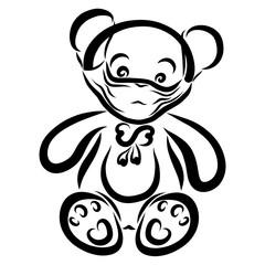 cute teddy bear in a media mask, black pattern