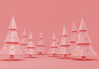 Merry Christmas and Happy New Year Pink pastel background,Abstract geometric podium product stage with pine tree, platform Scene to show cosmetic products presentation. xmas, 3d render