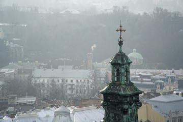 Fototapeta premium Church dome tower in Lviv, the European city of Culture