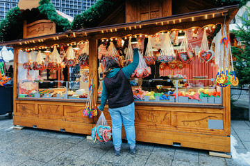Stall with sweets near Christmas Market Kaiser Wilhelm Church Berlin