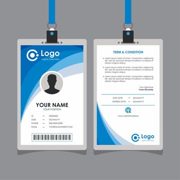 Simple Clean Stylish Blue Wave Id Card Design, Professional Identity Card Template Vector for Employee and Others