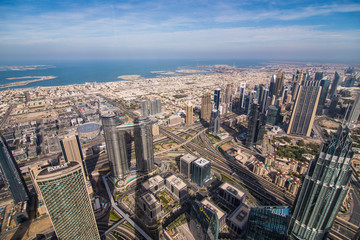 Fototapeta na wymiar Dubai, UAE - December, 2019: view from Burj khalifa tower, Dubai, United Arab Emirates