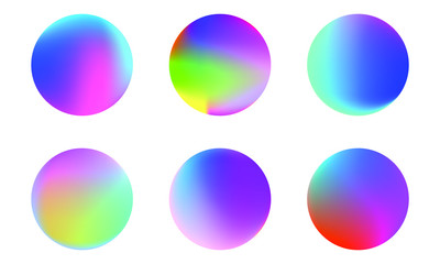 Set of round Vector Gradient. Multicolor Sphere. Modern abstract background texture. Template for design. Isolated objects