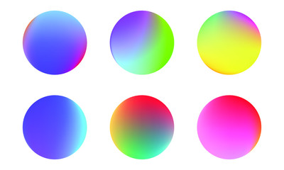 Set of round Vector Gradient. Multicolor Sphere. Modern abstract background texture. Template for design. Isolated objects